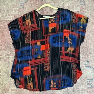 Vintage Sharon Anthony artcore short sleeve tunic style top gold detail l/xl